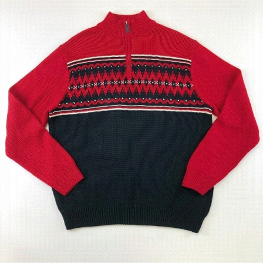 CHAPS red navy mens Nordic Alpine quarter zip sweater Large